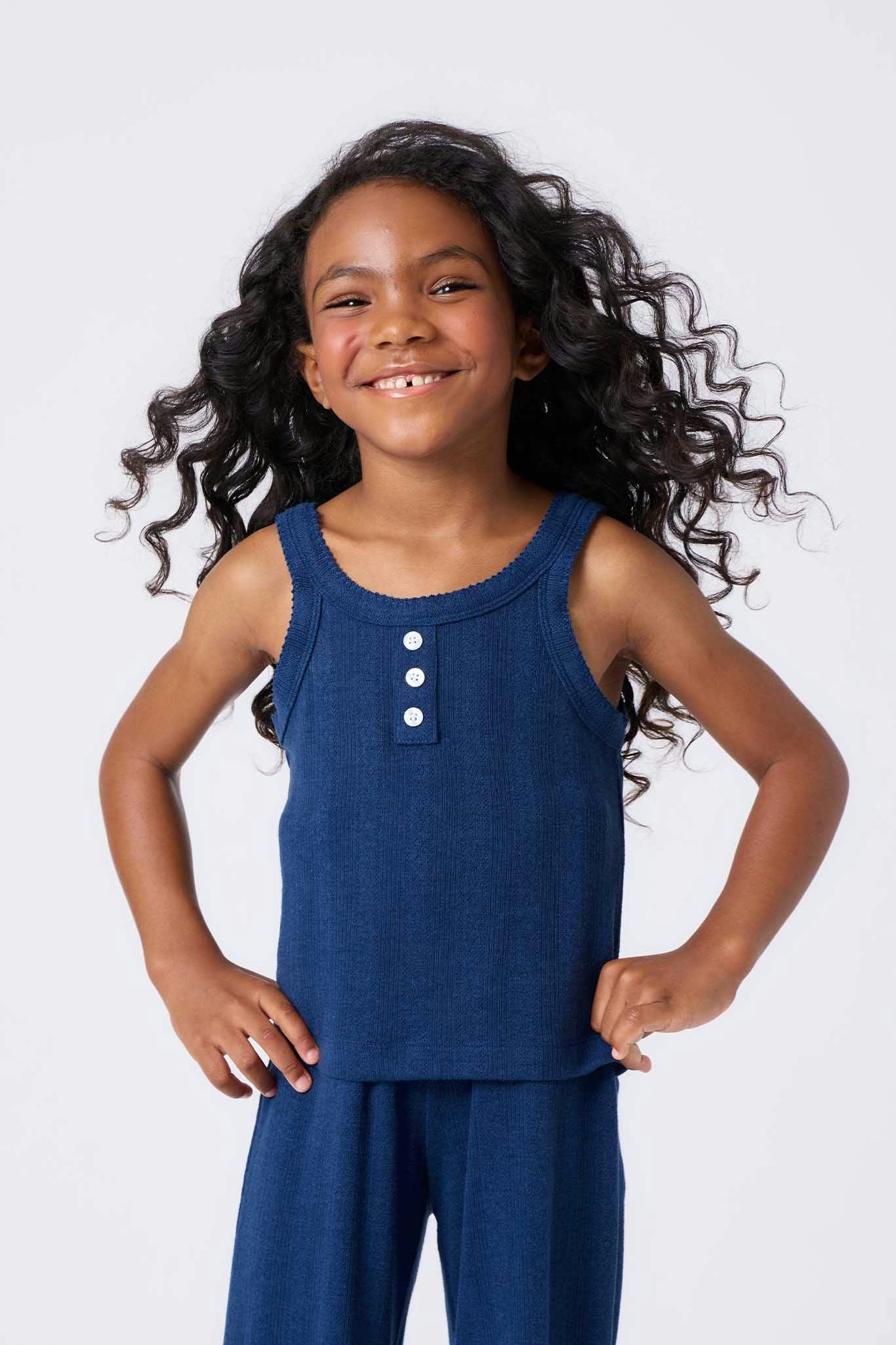 Girls Pointelle Tank in Navy