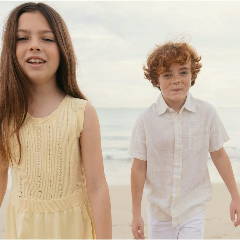 Linen Short Sleeve Shirt, Yellow