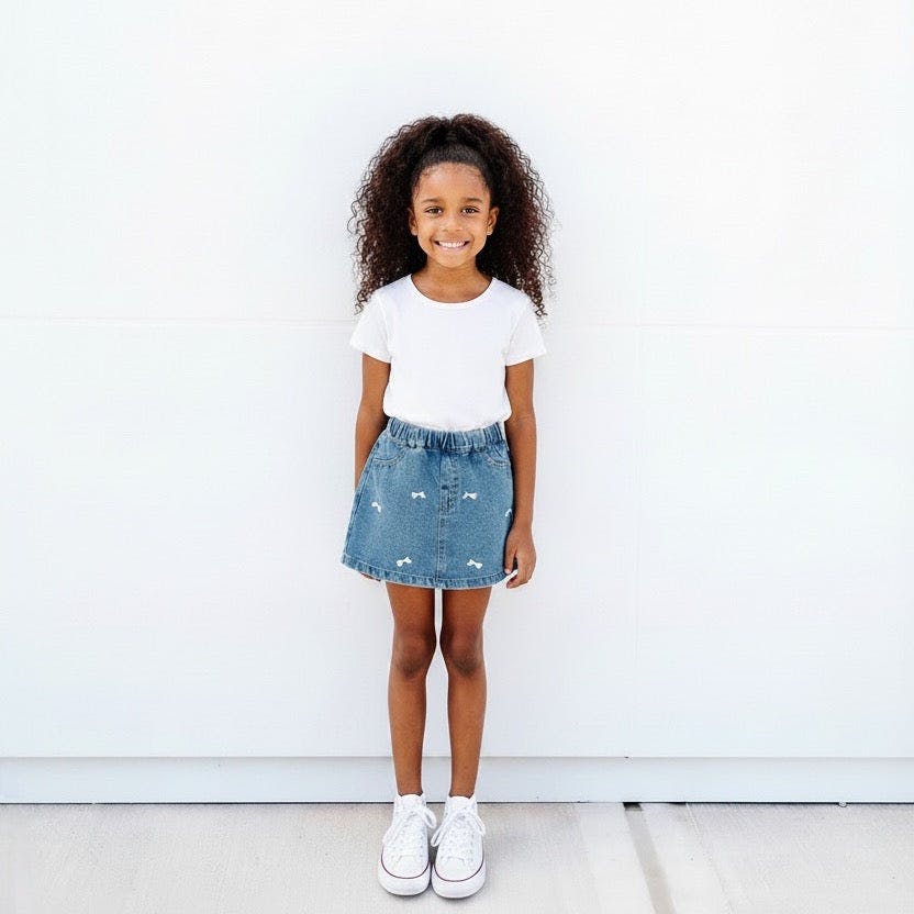 Girls' Denim Bow Skort in Medium Wash
