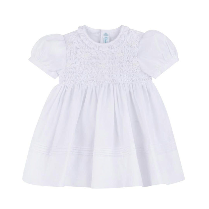 Girls White Floral Smocked Dress