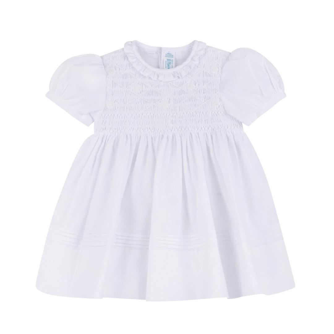 Girls White Floral Smocked Dress