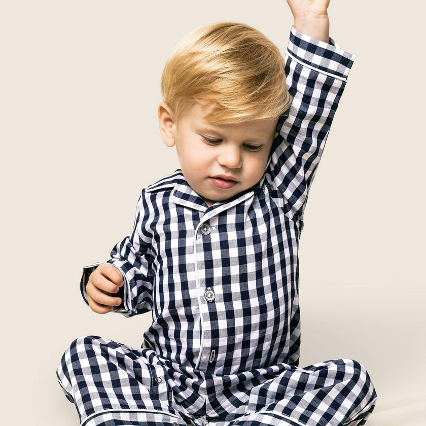Baby's Twill Classic Romper in Navy Gingham