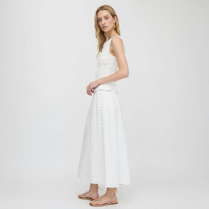 The Delphine Nap Skirt - White Crinkle Check