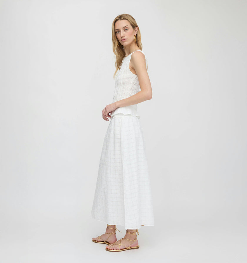 The Delphine Nap Skirt - White Crinkle Check