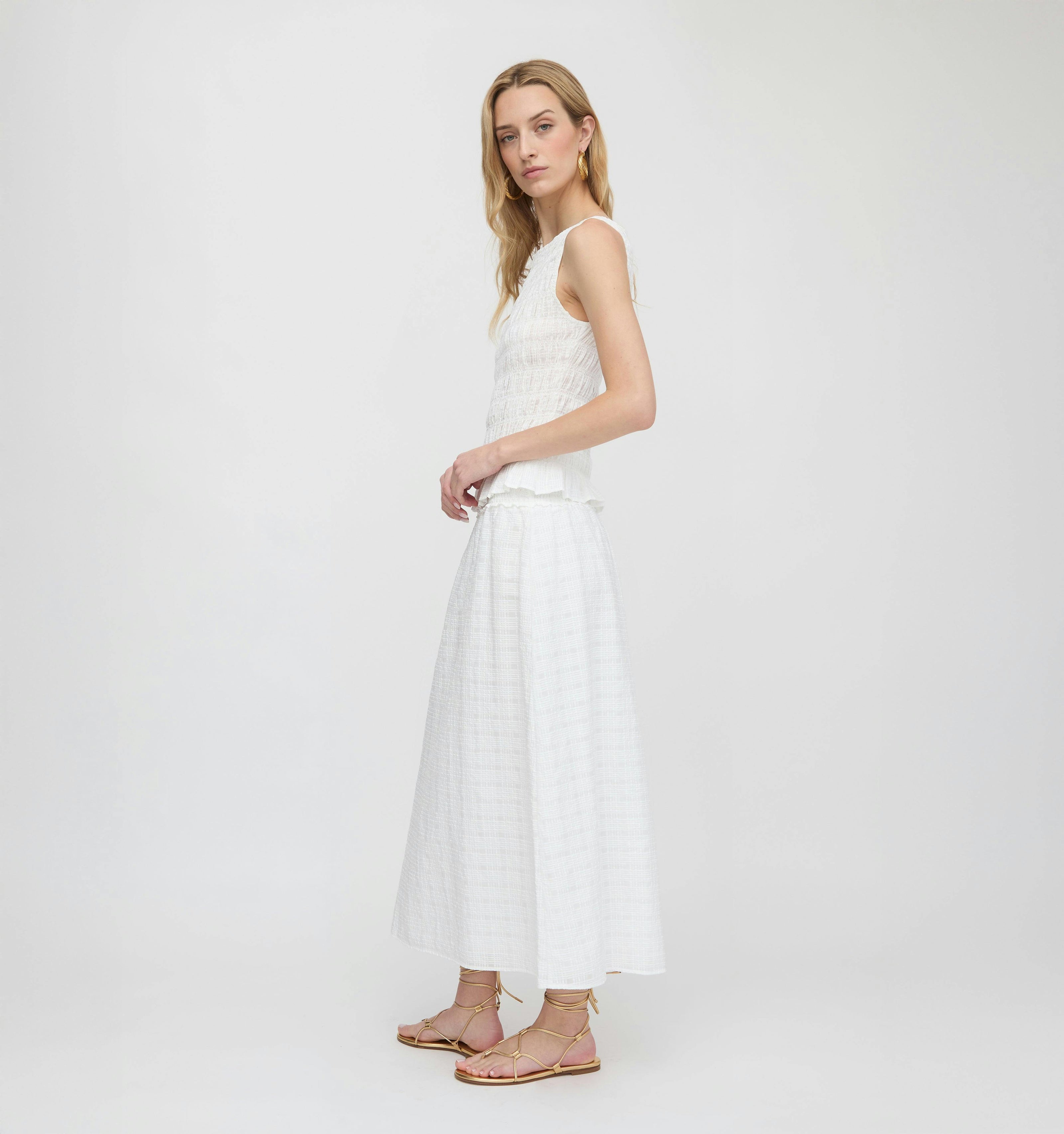 The Delphine Nap Skirt - White Crinkle Check