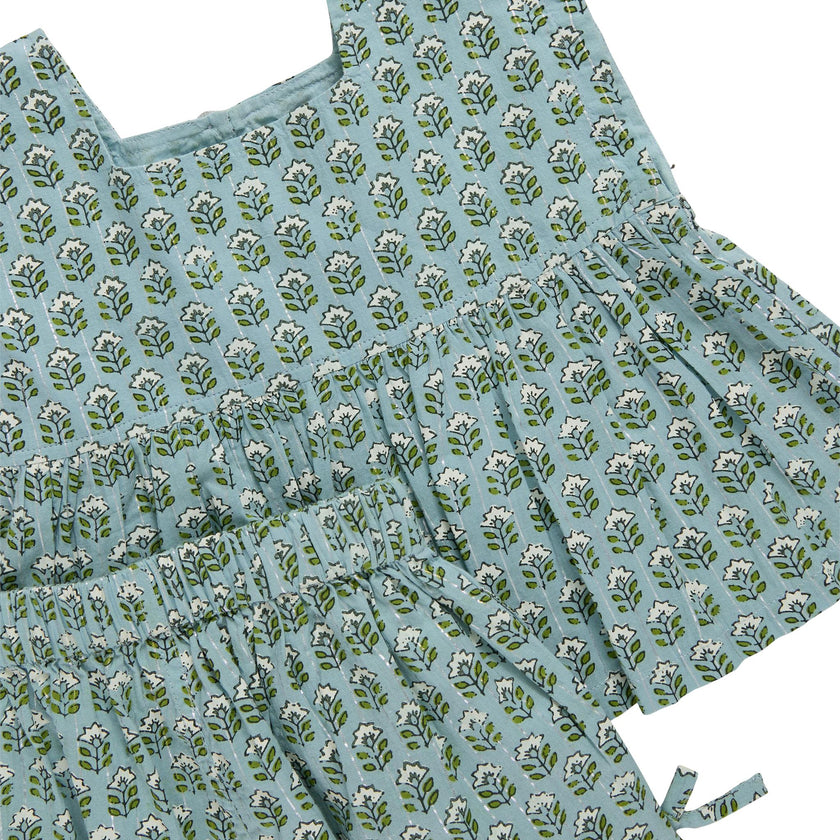 Girls Kamari Top - Blue Prairie Block Print