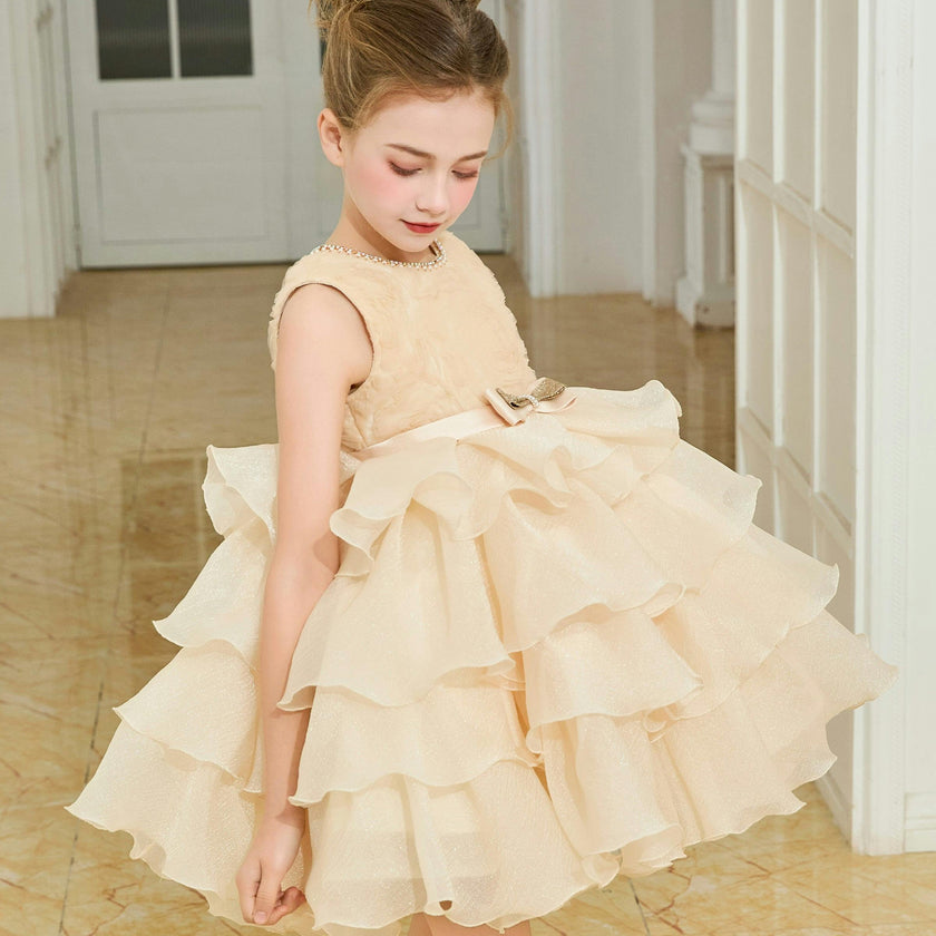Cream Cliffara Floral Ruffle Occasion Dress