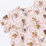 Farm Animals Floral Cameos Pink - Smocked Ruffle Bubble with Skirt