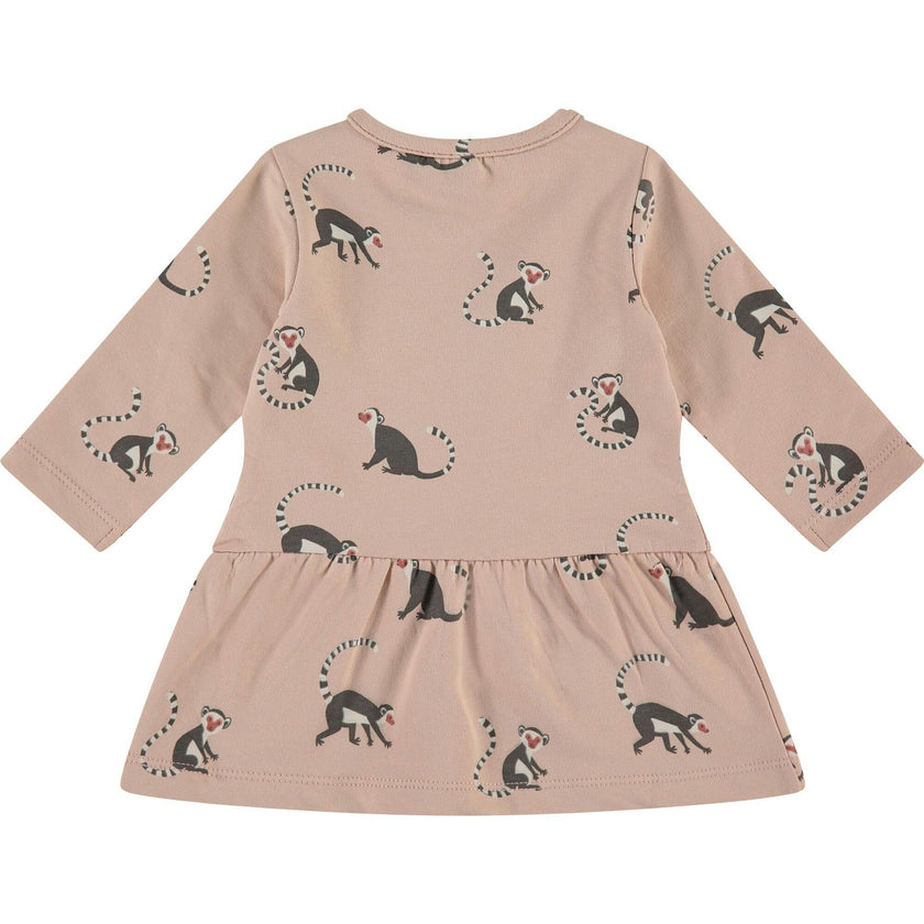 All-Over Lemur Graphic Long Sleeve Drop Peplum Waist Dress
