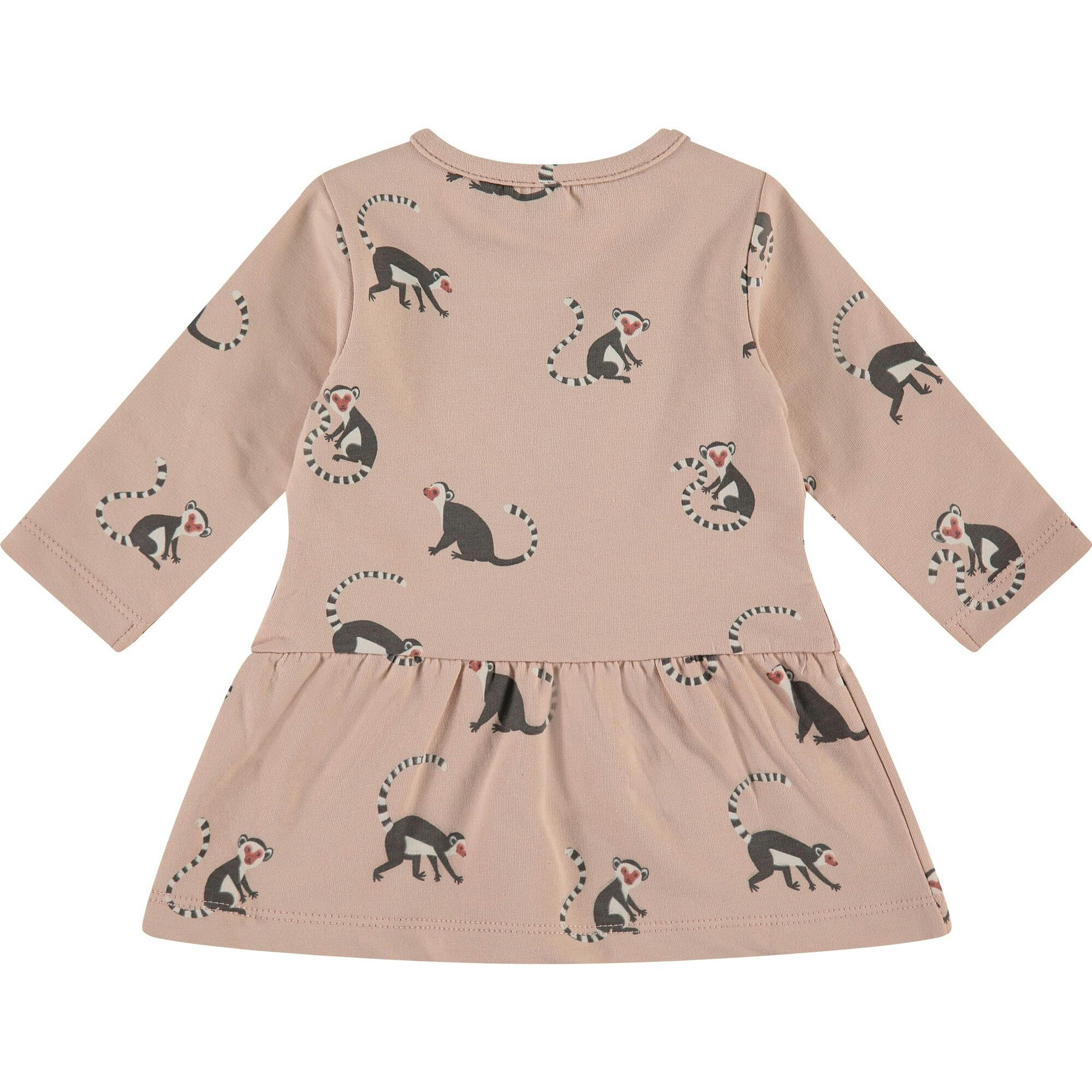 All-Over Lemur Graphic Long Sleeve Drop Peplum Waist Dress