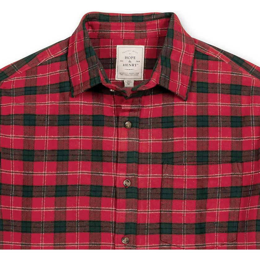 Men's Organic Long Sleeve Flannel Button Down Shirt, Red