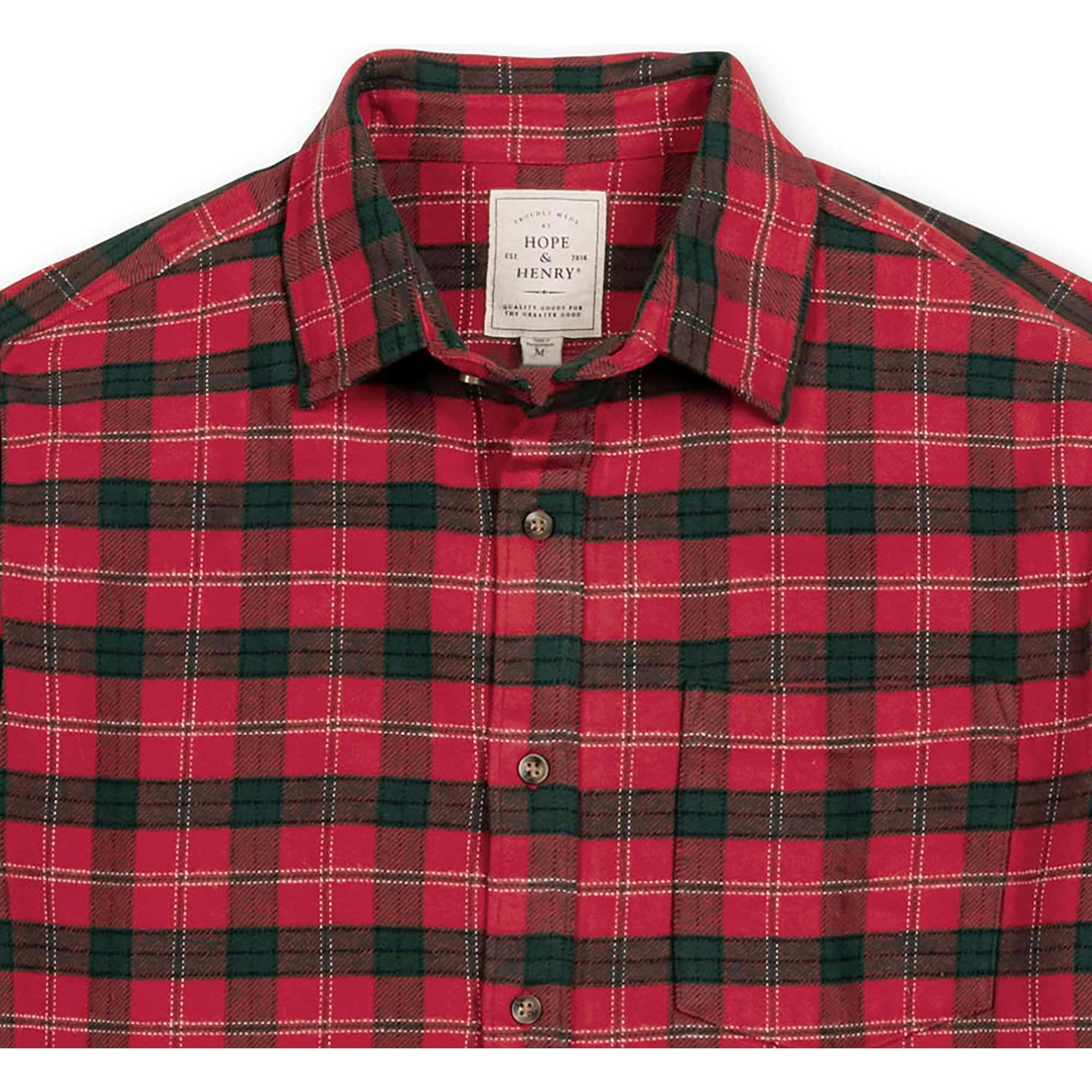 Men's Organic Long Sleeve Flannel Button Down Shirt, Red
