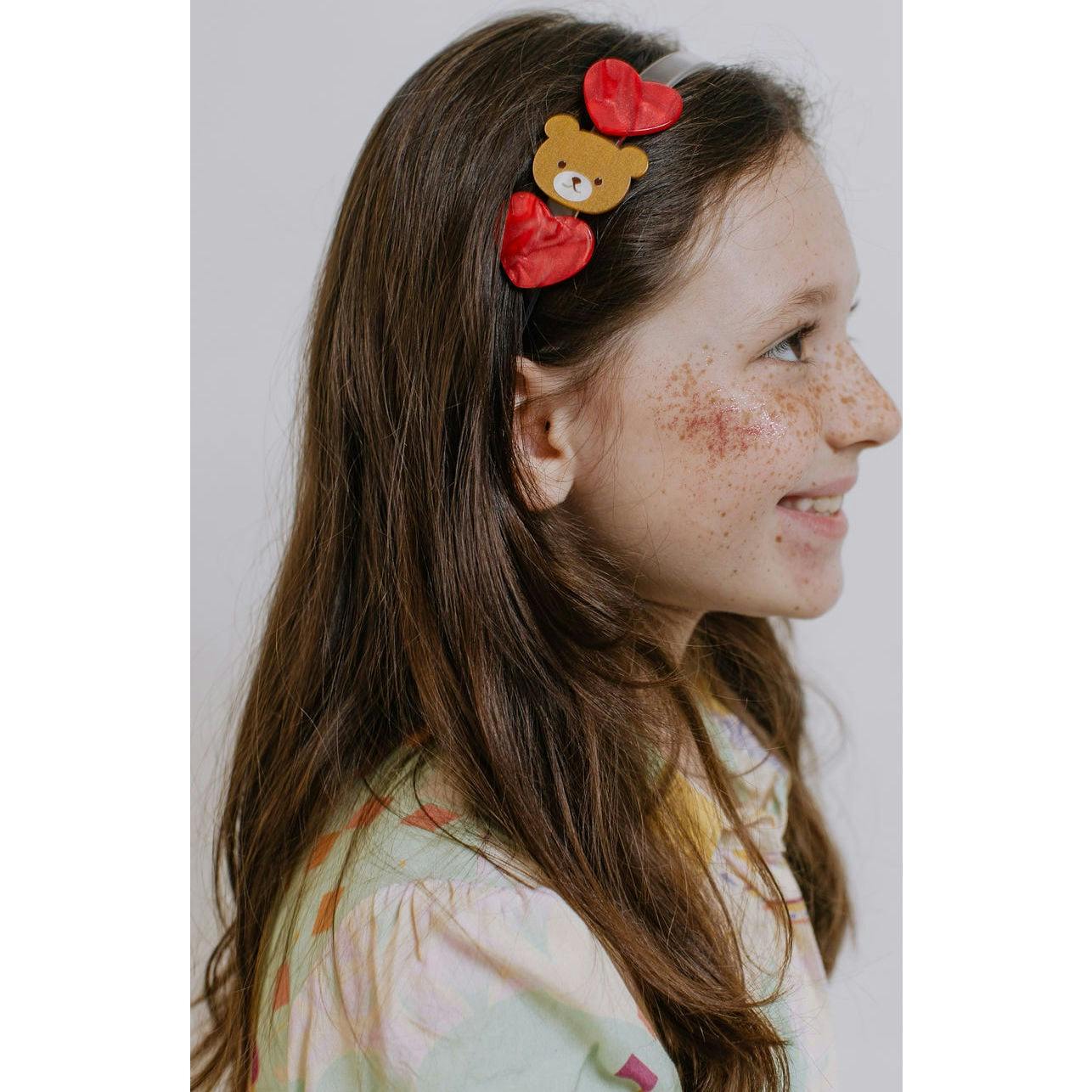 Bear with Hearts Pearlized Red Headband -VAL