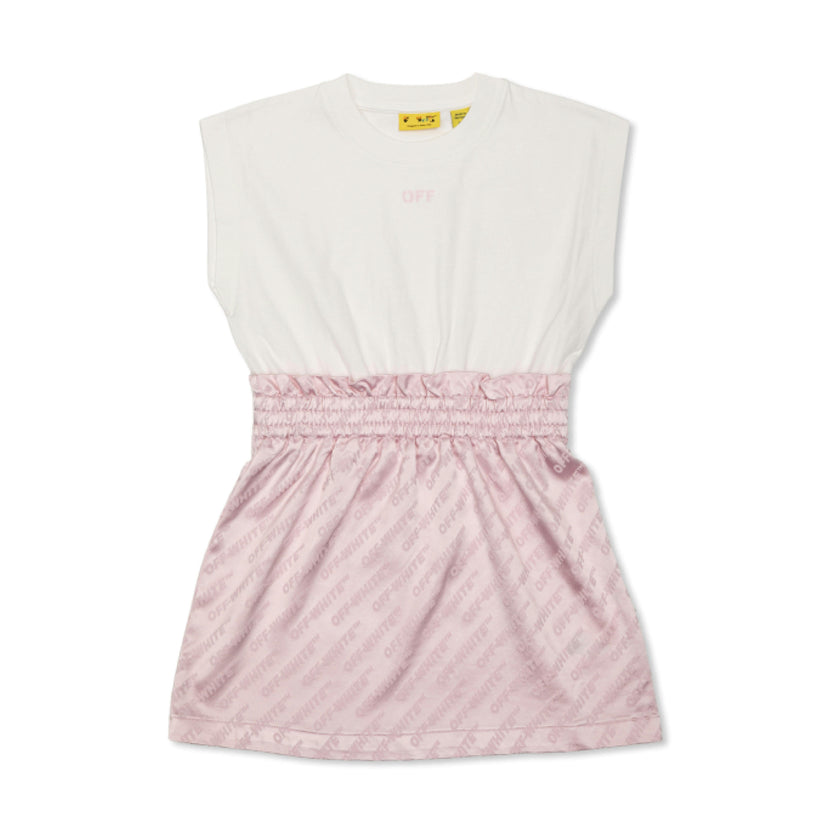Pink Jacquard Off Satin Mix Dress
