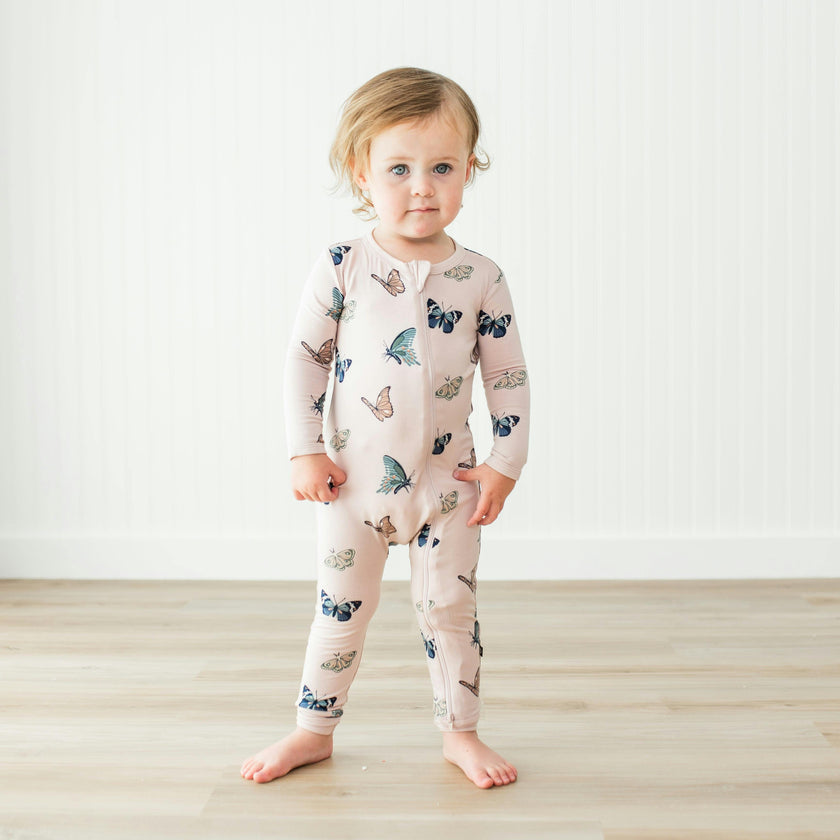 Zippered Romper in Blush Butterfly