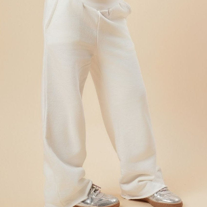 Cotton High Waisted Wide Leg Sweatpant With Raw Hem
