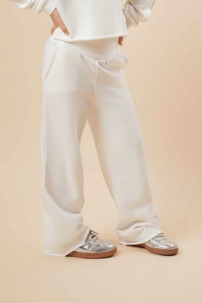 Cotton High Waisted Wide Leg Sweatpant With Raw Hem