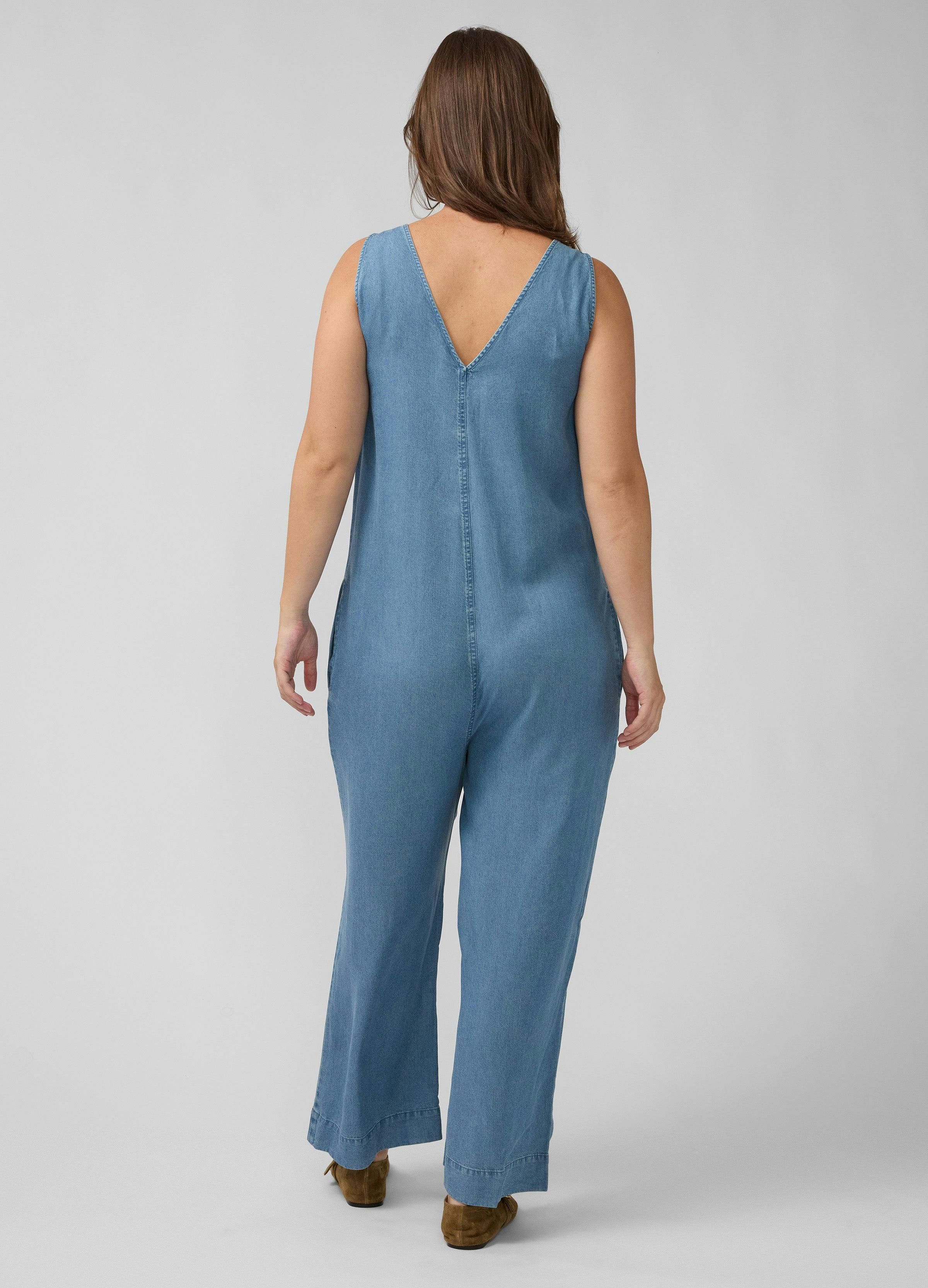 Wide Leg Chambray Maternity and Nursing Jumpsuit