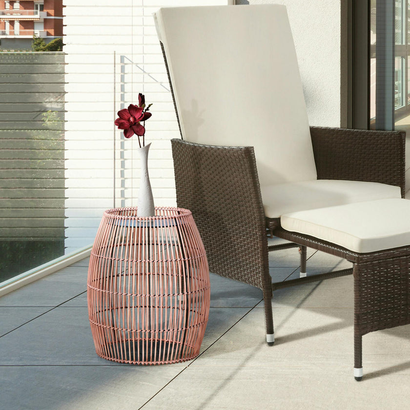 Large Round Outdoor Patio Bamboo Side Table with Iron Top