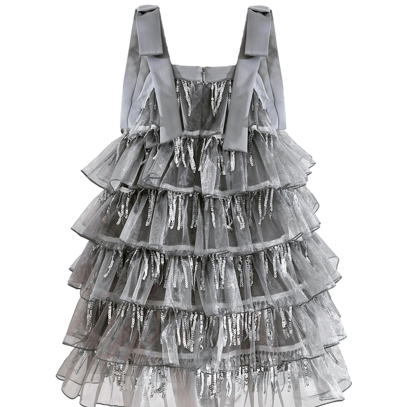 Silver Tiered Ruffle Dress