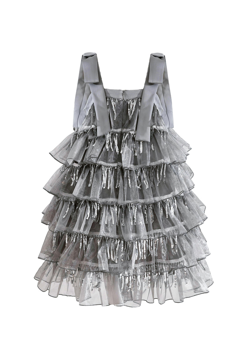 Silver Tiered Ruffle Dress