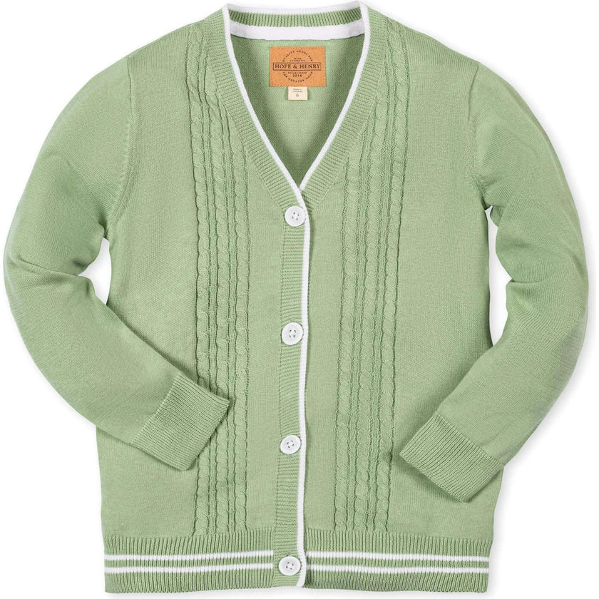 Organic Cable Cardigan Sweater with Tipping, Green