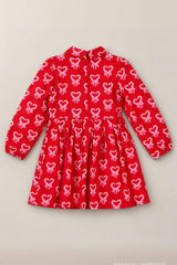 Mini Bowie Long Sleeve Dress in Poinsettia Candy Canes