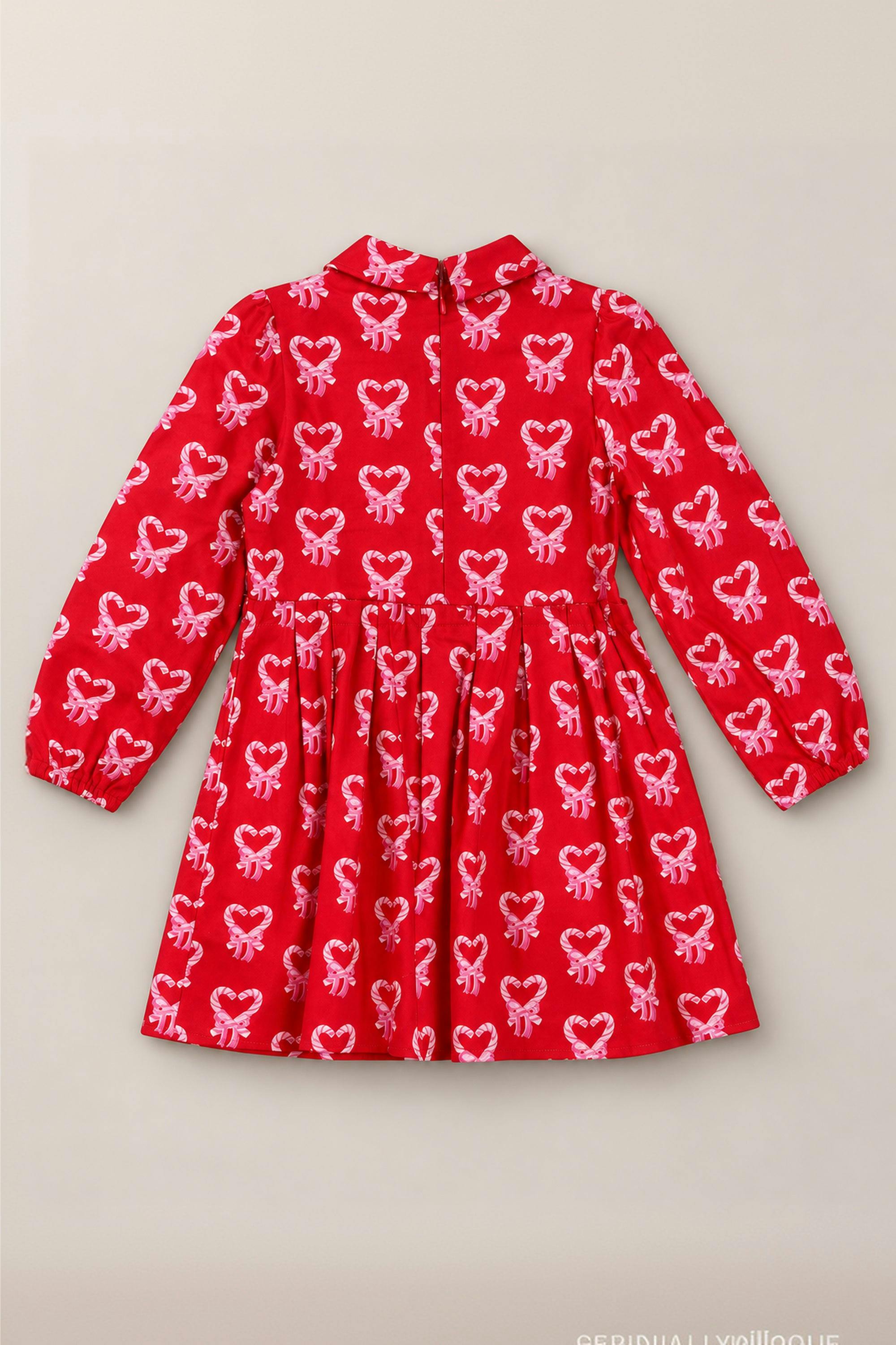 Mini Bowie Long Sleeve Dress in Poinsettia Candy Canes