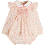 Martha Floral Hand Smocked Cap Sleeve Scallop Collar Dress in Pink (1-9mths)