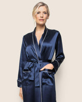 Women's Silk Long Robe in Navy
