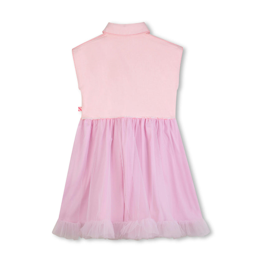 Pink Shirt-Style Kids’ Dress with Tulle Skirt