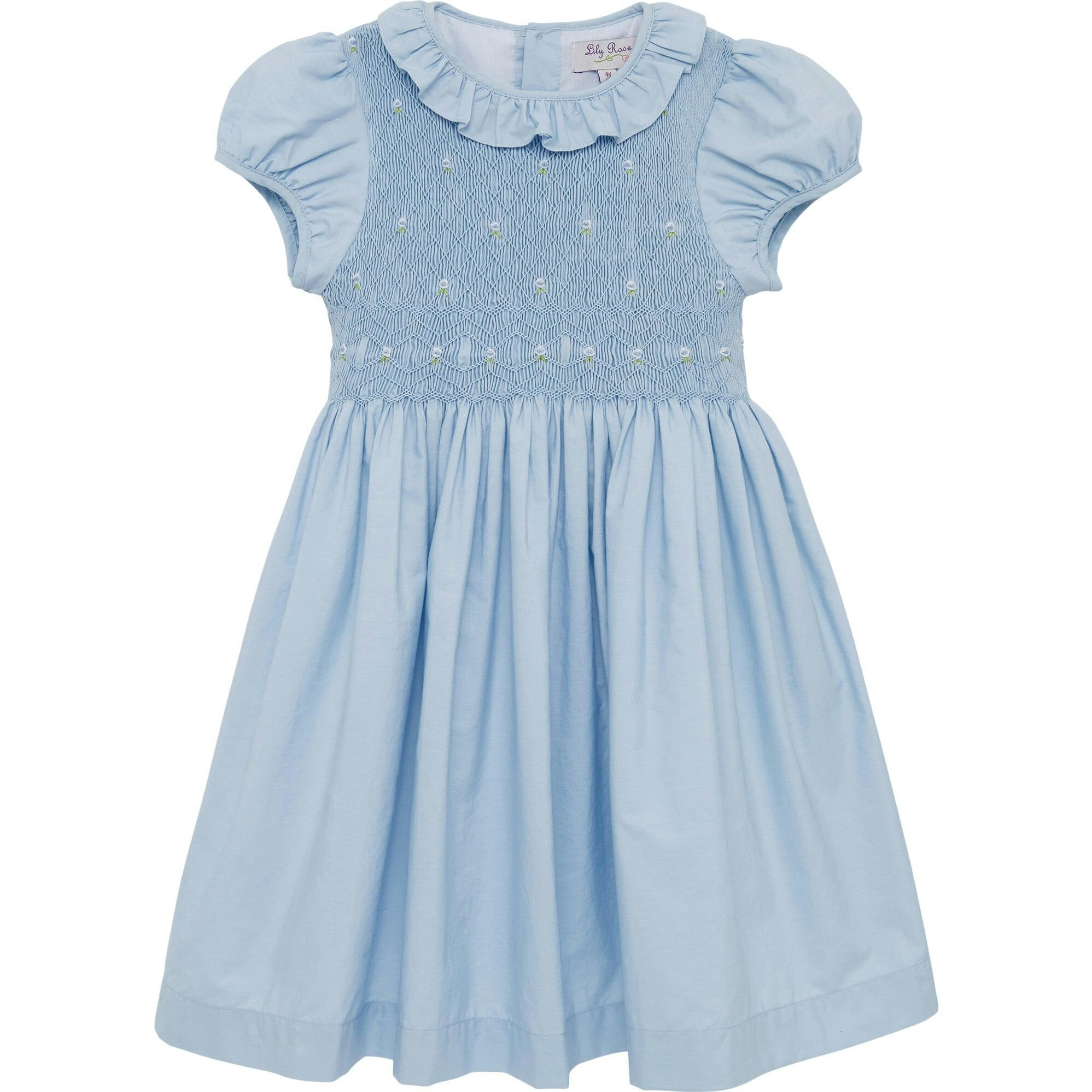 Willow Rose Hand Smocked Dress in Cornflower Blue