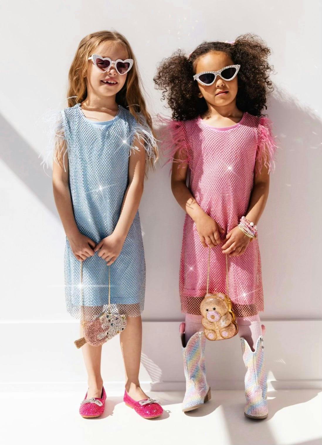 Crystal Feather Trim Sleeve Shimmer Sequin Dress