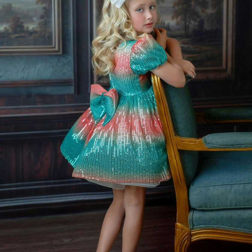 Aqua Sunset Sparkle Dress