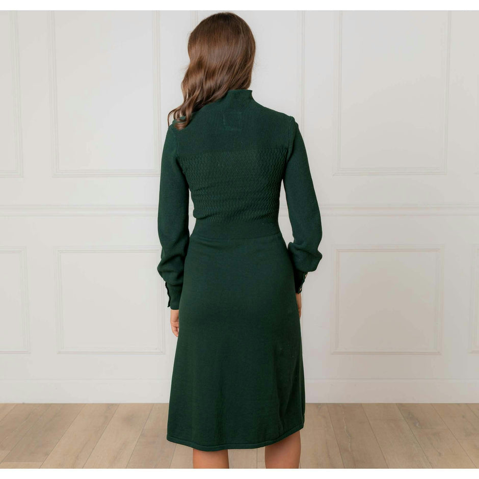 Organic Mock Neck Bodice Stitch Sweater Dress, Green