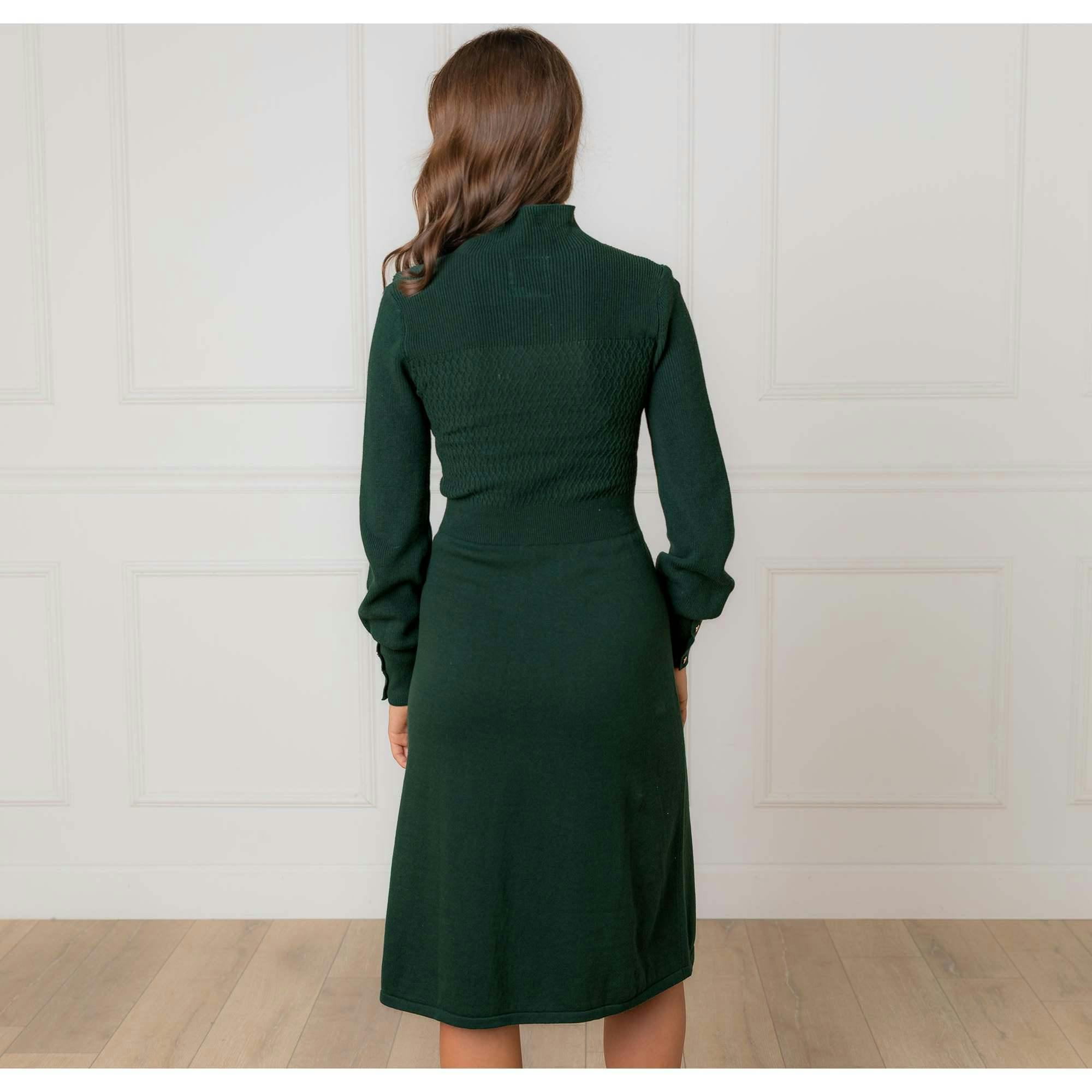Hope & Henry Women's Organic Mock Neck Bodice Stitch Sweater Dress, Deep Green, 6
