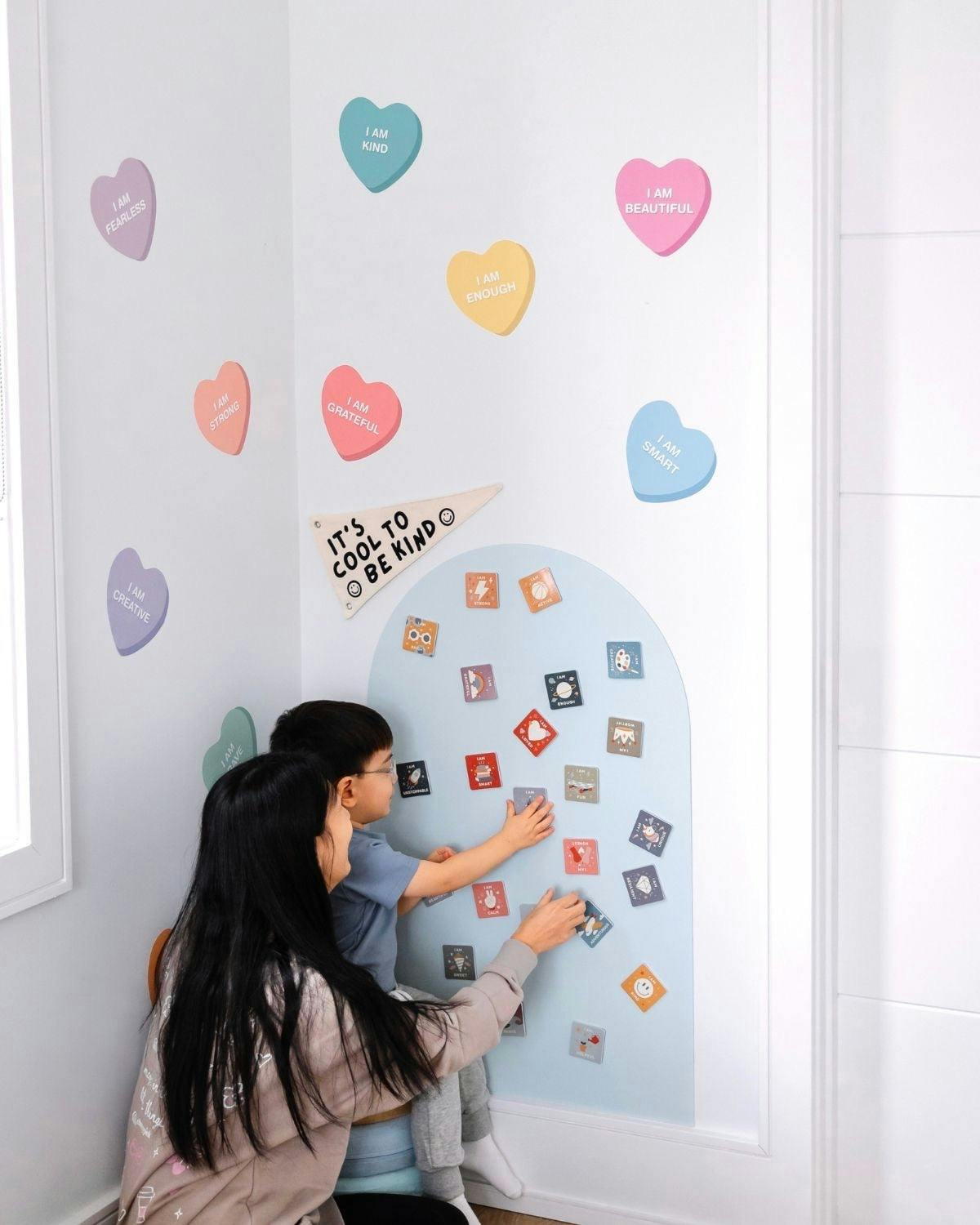 Peel & Stick Fabric Wall Stickers - Affirmation Candy Hearts Brights