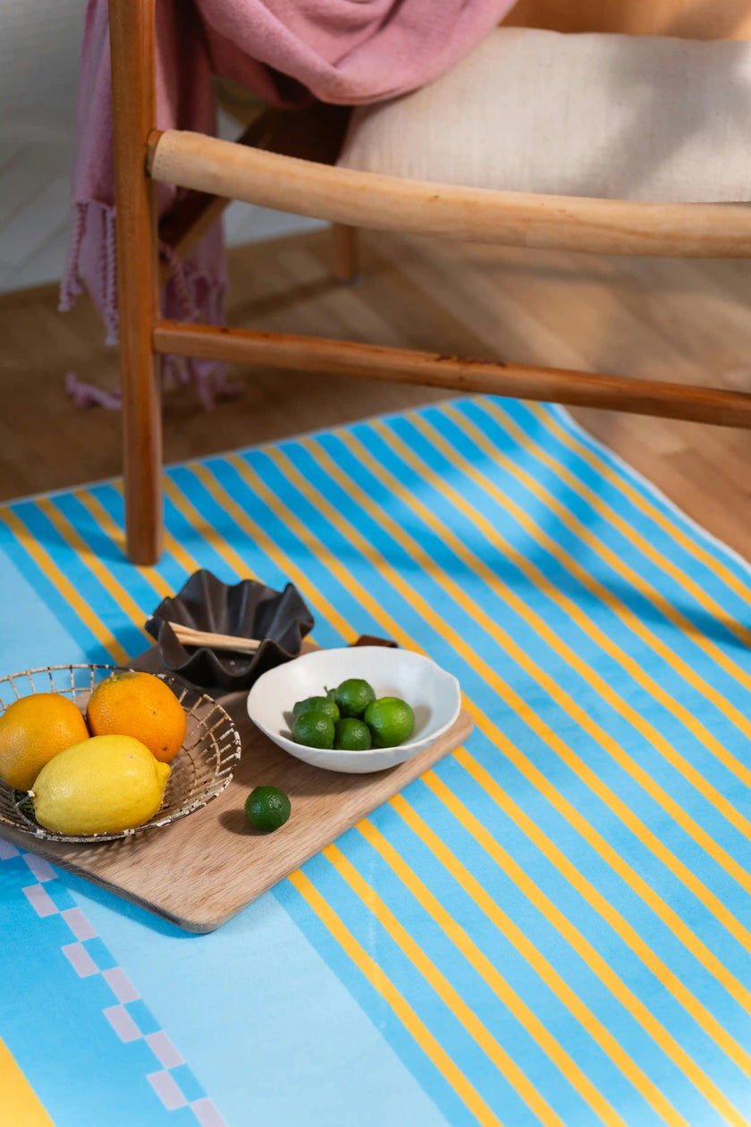Blue and Pink Striped Checkered Rug by Heather Zhou