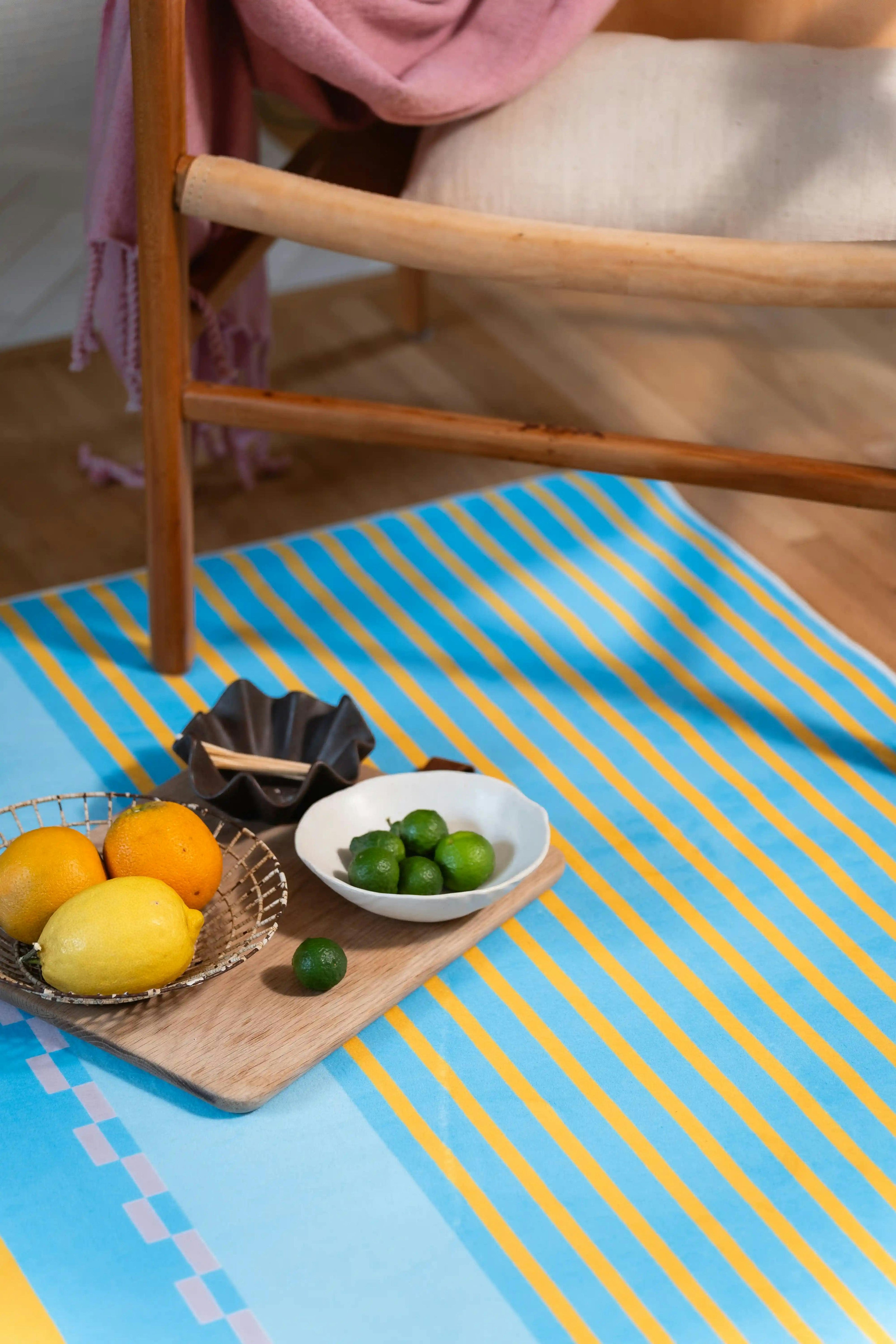 Blue and Pink Striped Checkered Rug by Heather Zhou