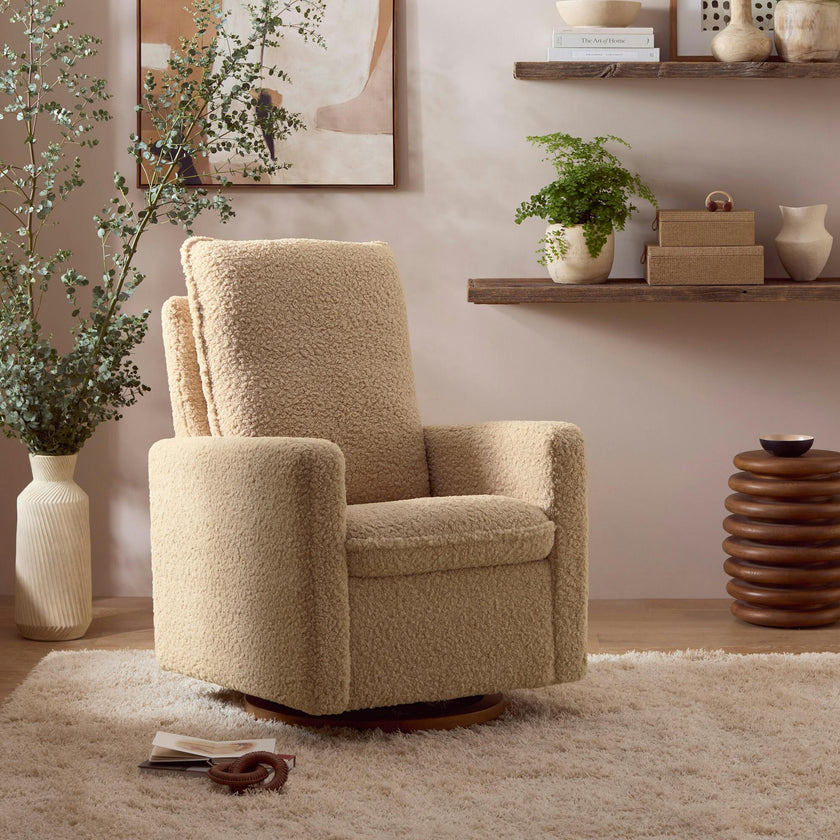 Cali Pillowback Shearling Swivel Glider