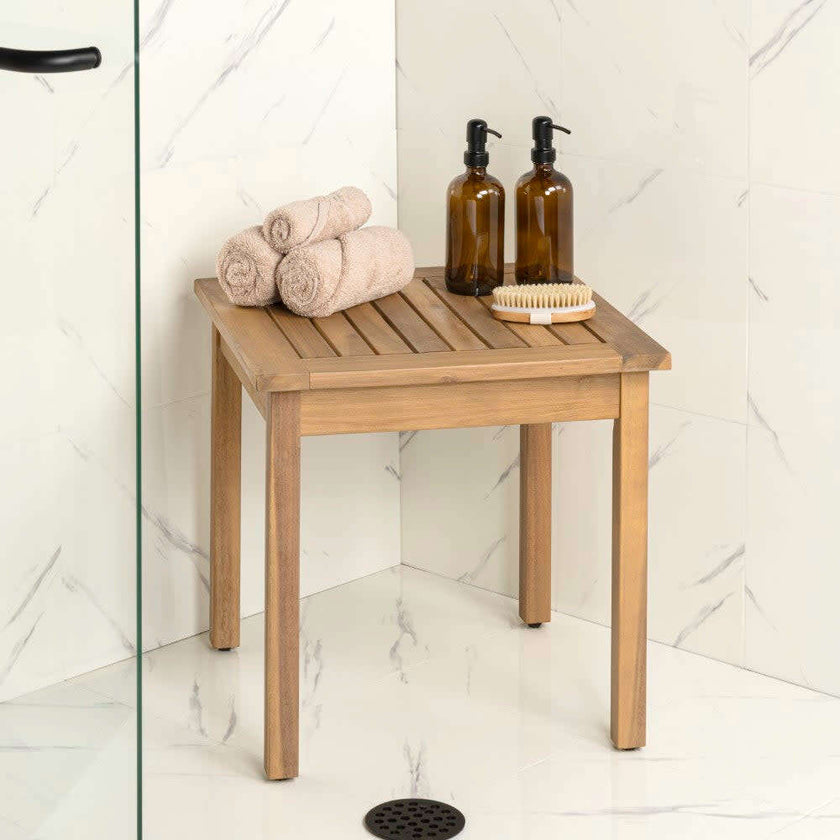 Archer 18.9" Modern Classic Square Slatted Solid Acacia Wood Indoor/Outdoor Adirondack Side Table