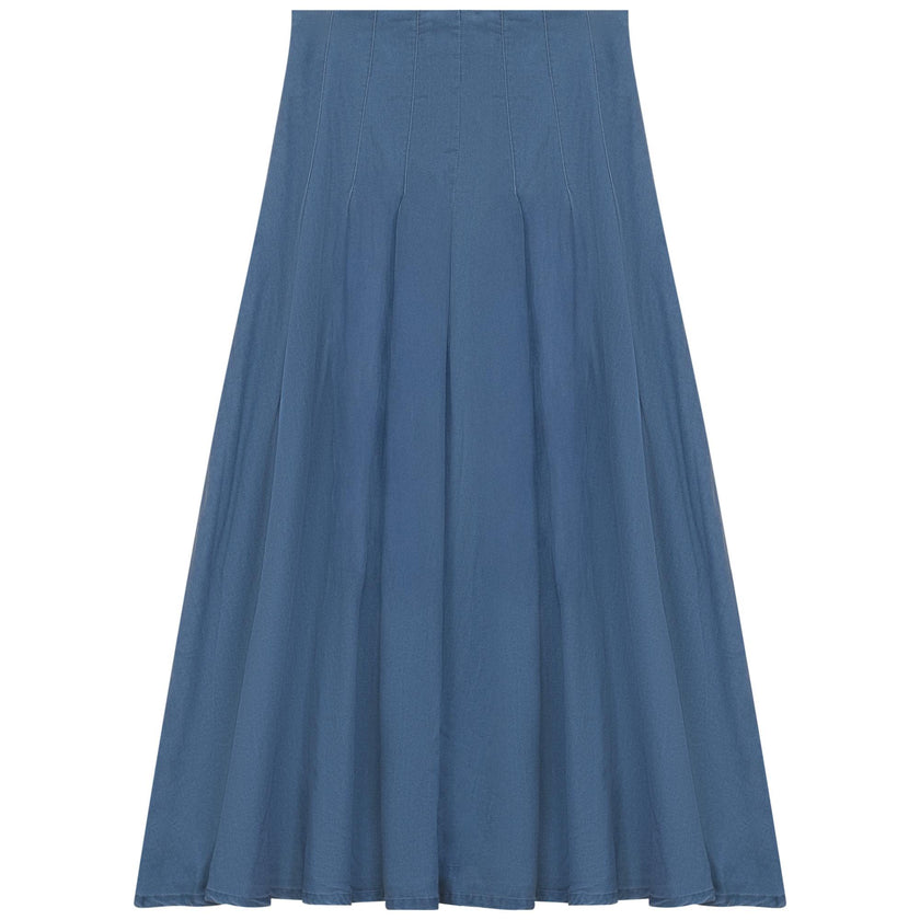 Midi Denim Pleated Skirt