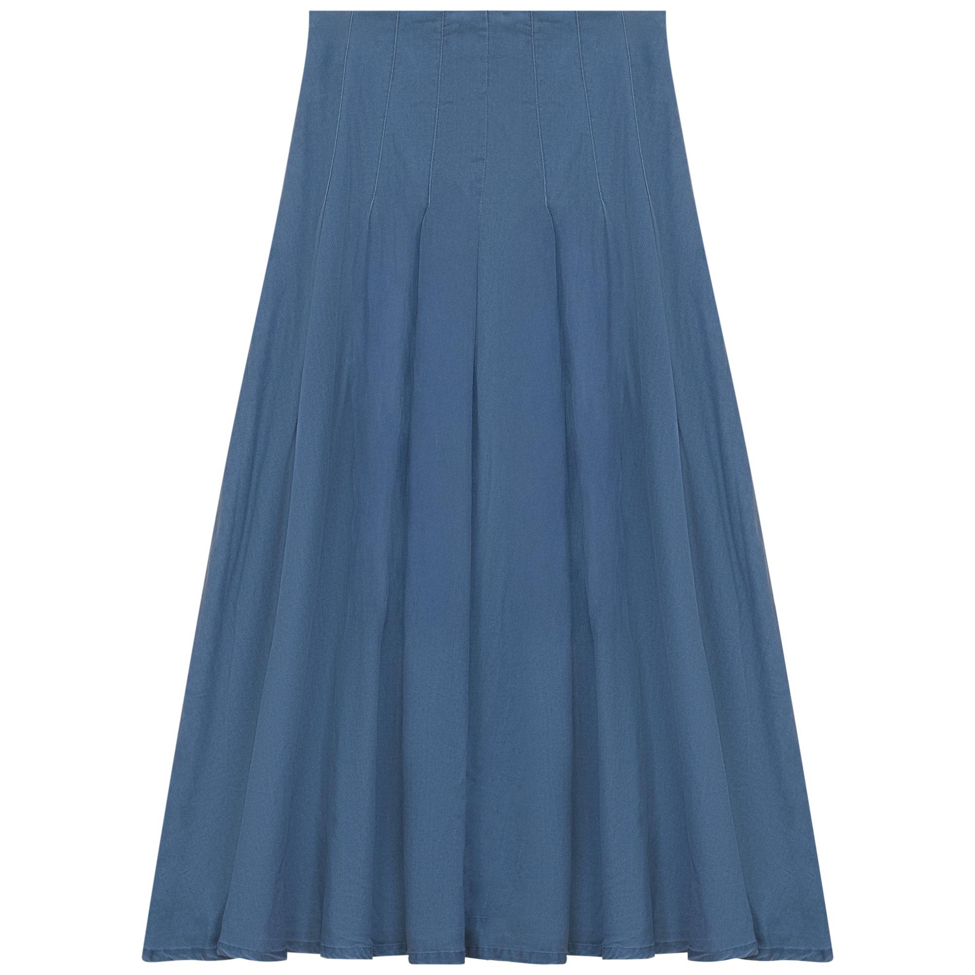 Midi Denim Pleated Skirt