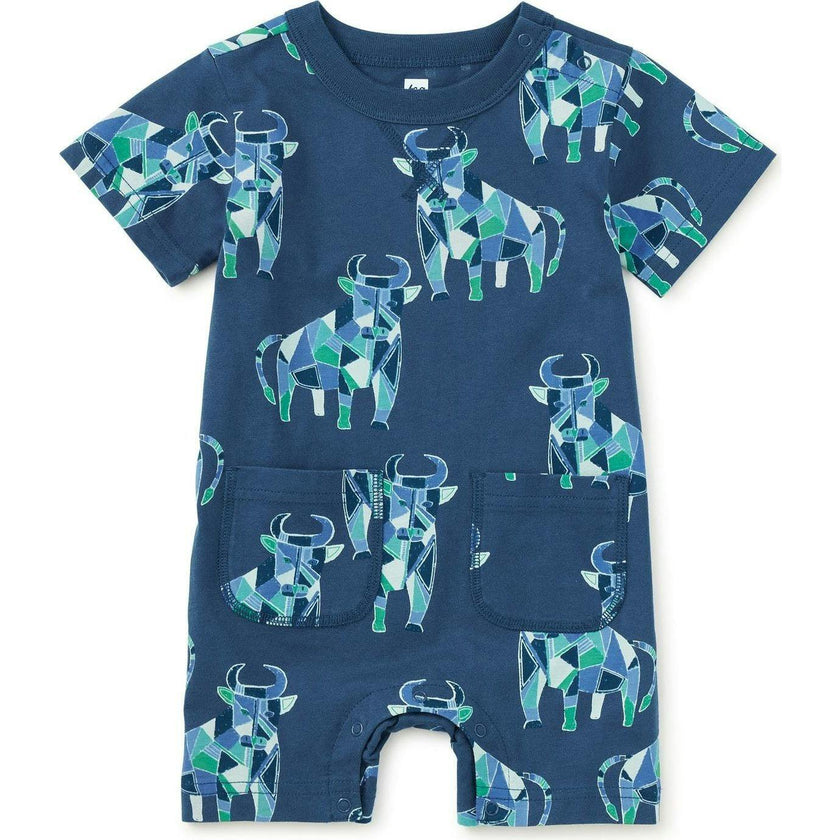 Double Pocket Baby Romper, Blue
