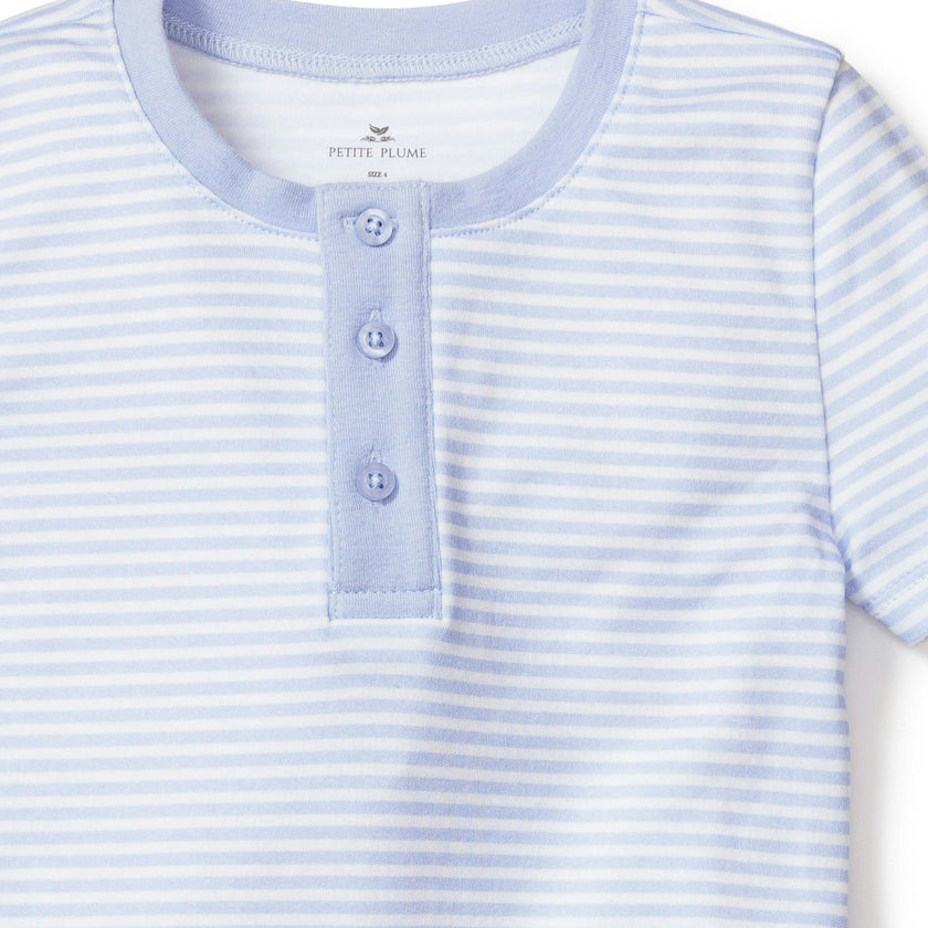 Kid's Pima Snug Fit Pajama Short Set in Blue Stripes