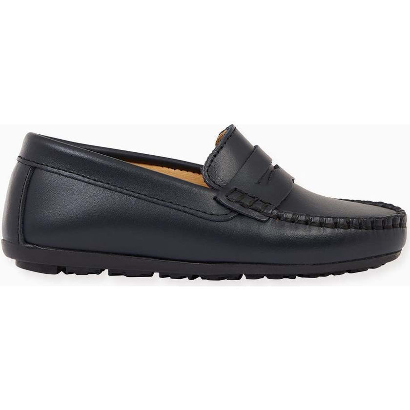 Navy Leather Boy Loafer Shoes