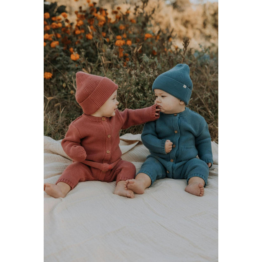Penelope Garter Stitch Romper in Rosewood