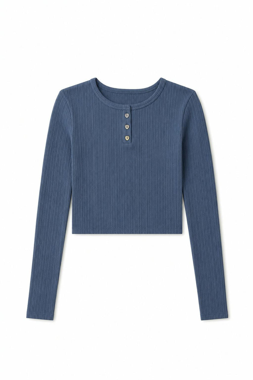 Savi Aspen Blue Lightweight Ribbed Henley