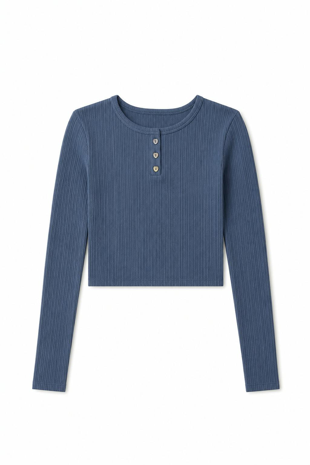 Savi Aspen Blue Lightweight Ribbed Henley
