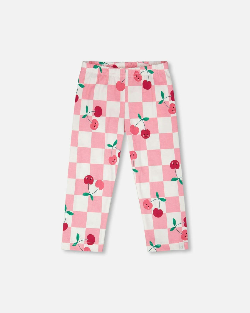 Organic Cotton Jersey Capri Pink Printed Cherries